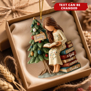 Personalized Literary Reading Girl Acrylic Ornament With Name - Christmas Tree Decor | Birthday Gift For Book Lover
