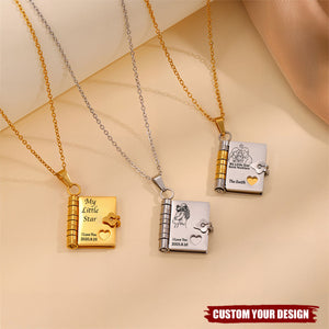 Personalized "A Letter to.." Engraved Book Necklace With Name Best Gift For "My Little Star"