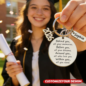 Personalized Graduation Keychain With Name & Color | "Behind You All Your Memories" Gift For 2026 Graduate