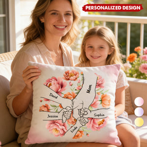 Personalized Hand-in-Hand Birth Flower Family Pillow With 1-10 Names Mother's Day Gift For Mom