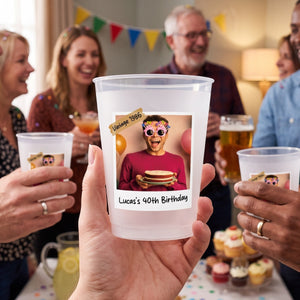 Personalized Photo Birthday Plastic Cups With Polaroid Photo Frame For Party