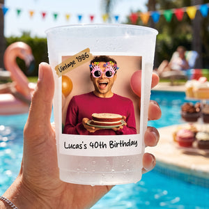 Personalized Photo Birthday Plastic Cups With Polaroid Photo Frame For Party