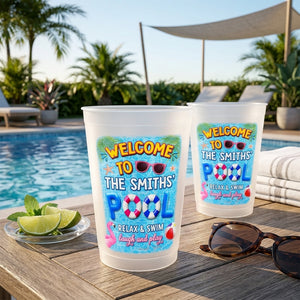 Personalized Pool Name Pool Party Plastic Cups With Relax Swim Laugh And Play - Summer Party