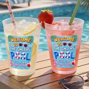Personalized Pool Name Pool Party Plastic Cups With Relax Swim Laugh And Play - Summer Party