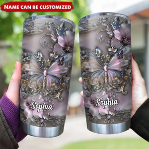 Elegant Iridescent Floral Butterfly Luxurious Personalized Tumbler