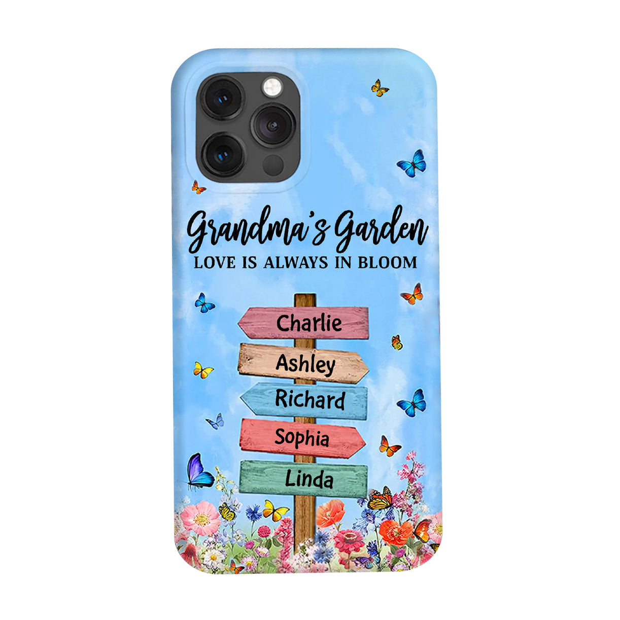 Personalized Phone Case Grandma Mom's Garden Butterfly Kids, Love Is Always In Bloom