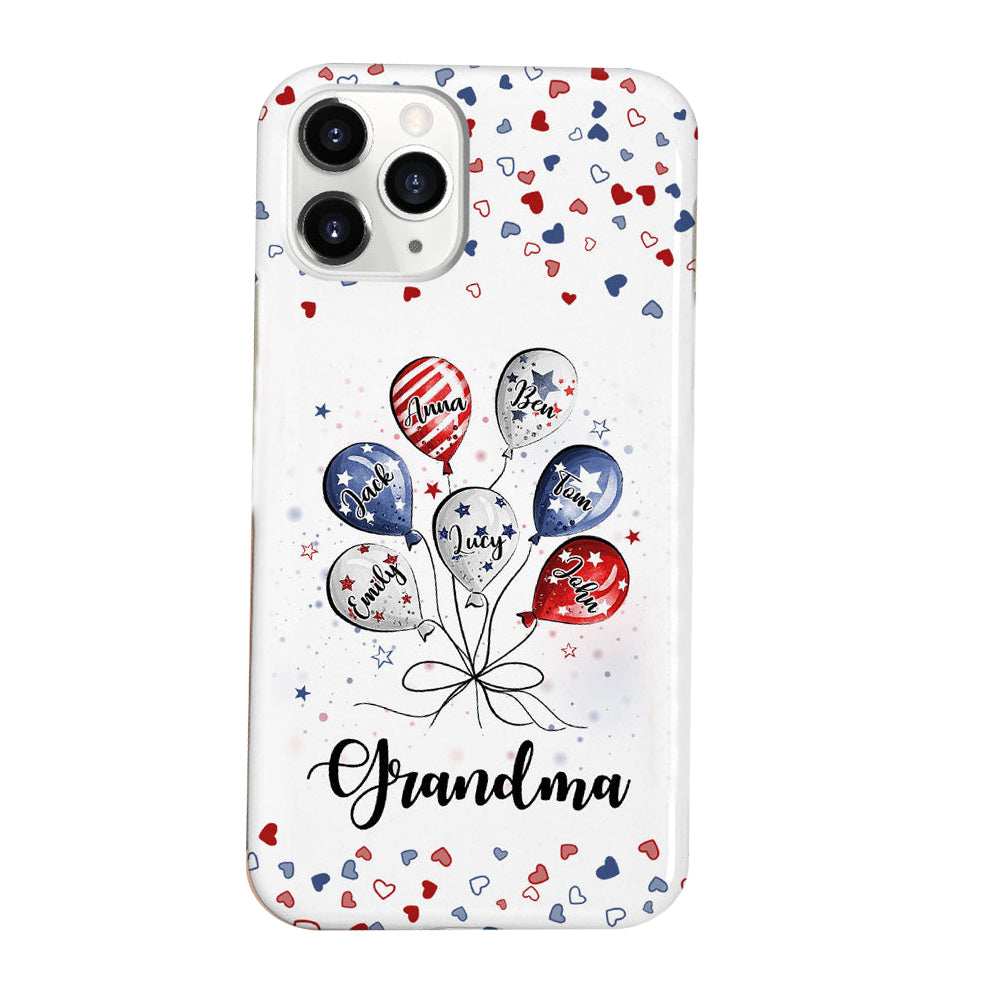 Personalized Phone Case 4th of July Grandma Auntie Mom Little Balloon Kids American Flag Pattern