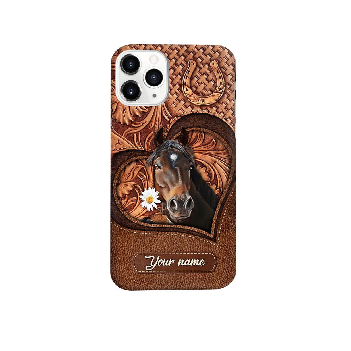 Personalized Phone Case Love Horse Breeds Custom Name Hoofprint Leather Pattern