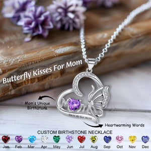 Mom Butterfly Custom Heart Birthstone Engraved Text Personalized Necklace, Mother's Day Gift