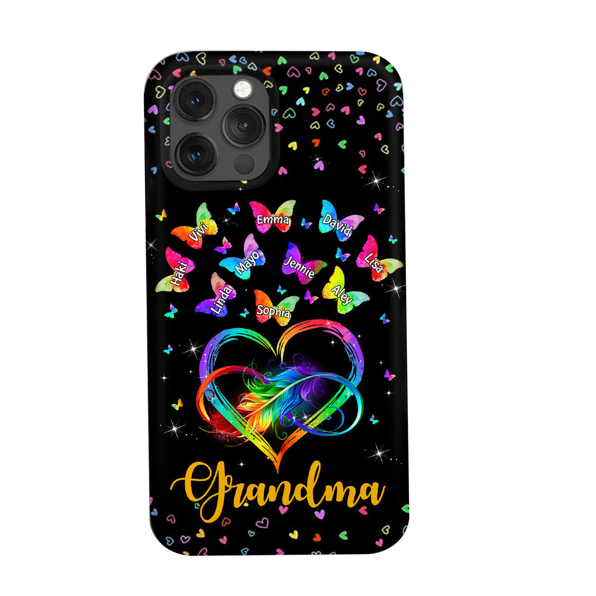 Personalized Phone Case Colorful Rainbow Heart Infinity Grandma Mom Butterfly Kids