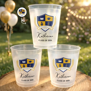 Personalized Frosted Graduation Cups With University Logo & Name | Class Of 2026 Senior Party Favors