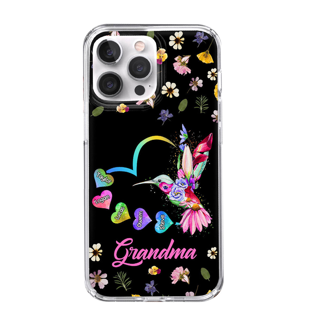 Personalized Grandma Mom Hummingbird Flower Phone Case