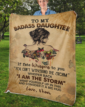 To My Badass Daughter Fleece Blanket With Inspirational Butterfly & Text | Heartfelt Encouragement Gift From Parents