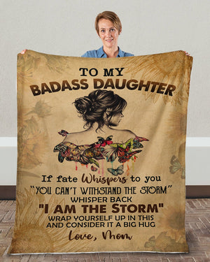 To My Badass Daughter Fleece Blanket With Inspirational Butterfly & Text | Heartfelt Encouragement Gift From Parents