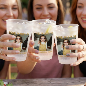 Personalized Photo Birthday Plastic Cups With Look Who's Age For Party Favors