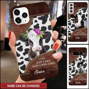 Personalized Silicone Phonecase Just A Girl Who Love Cows Leather Texture