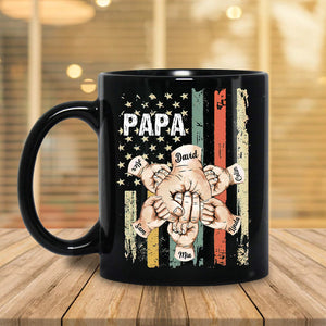 Retro Vintage American Flag Papa Daddy Kids Hands To Hands Personalized Mug