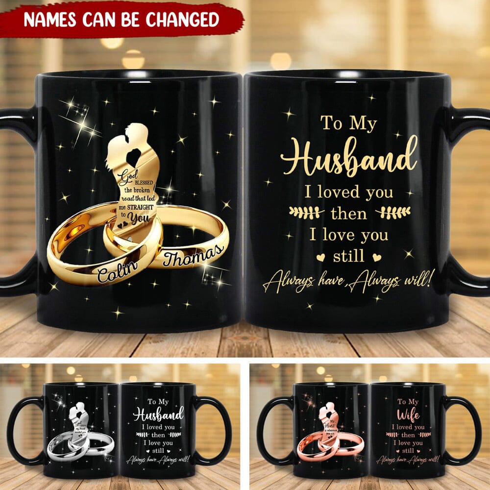 Couple Valentine Gift Custom Names Wedding Gift Husband Wife Present Black Mug