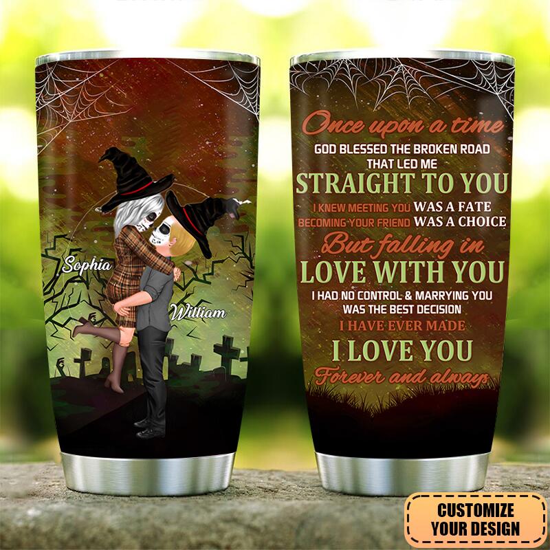Halloween Couple Kissing and Hugging Personalized Custom Glitter Tumbler Gift For Husband Wife Anniversary