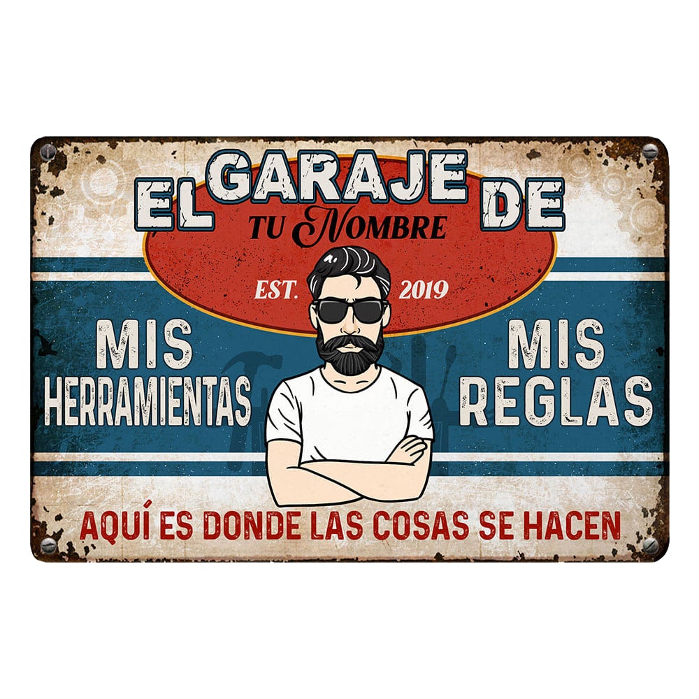 Personalized Grandpa Dad Garage Man Cave Spanish Garaje Metal Sign