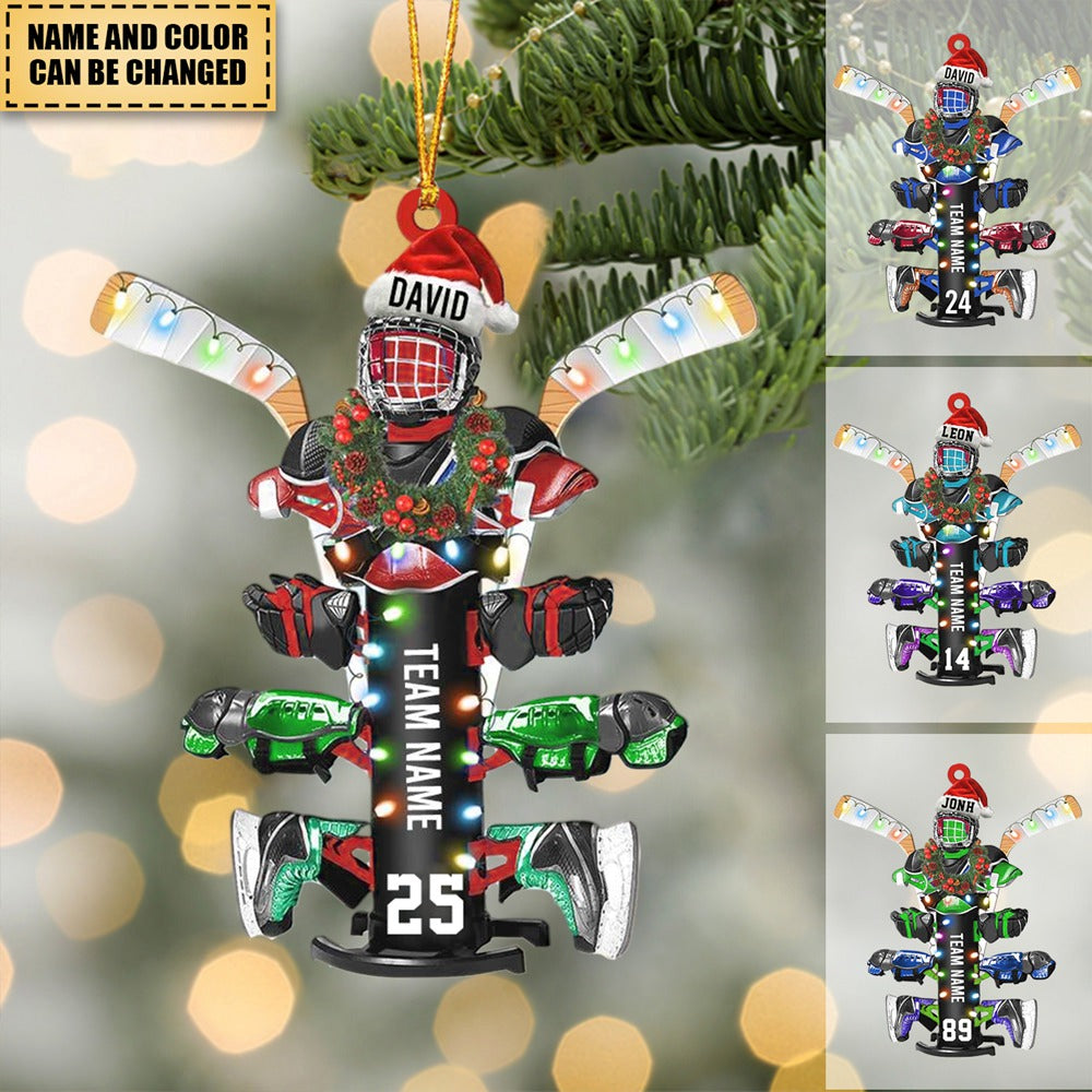 Personalized Hockey Drying Rack Ornament, Christmas Tree Decor For Ice Hockey Players