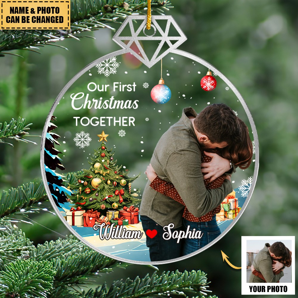 Our First Christmas Together - Couple Personalized Photo Ornament - Acrylic Custom Shaped - Christmas Gift