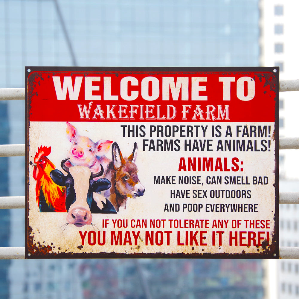 Custom Farm's Name Metal Sign - Welcome This Property Is A Farm - Chicken, Cow, Pig, Goat