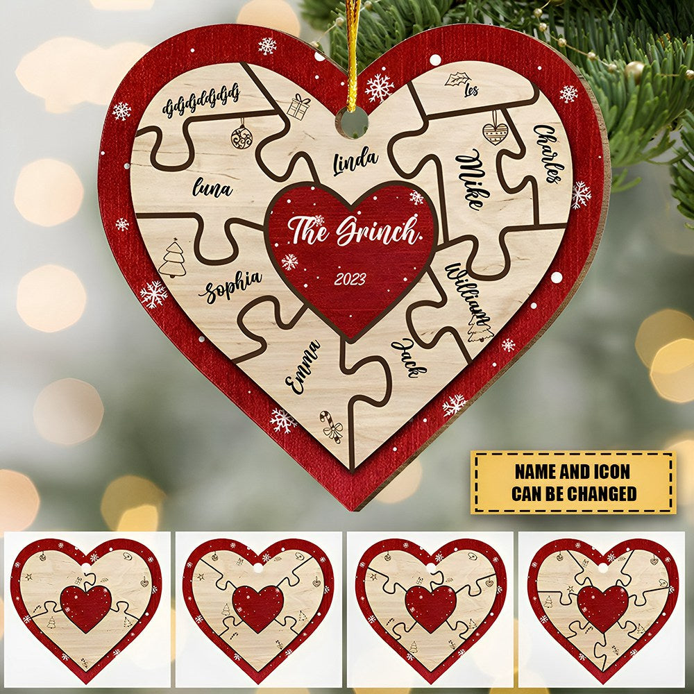 Our Family Puzzle Piece Heart Ornament