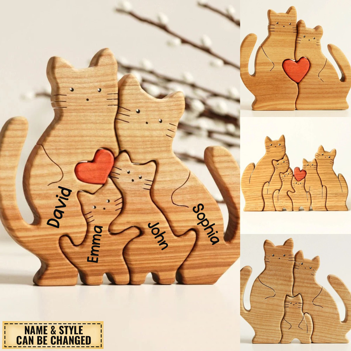 Wooden Cats Family Puzzle Gift for Family