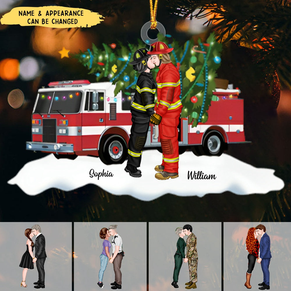 Gift For Firefighter Couple, Couple Gifts, Personalized Acrylic Ornament, Kissing Couple Ornament, Christmas Gift