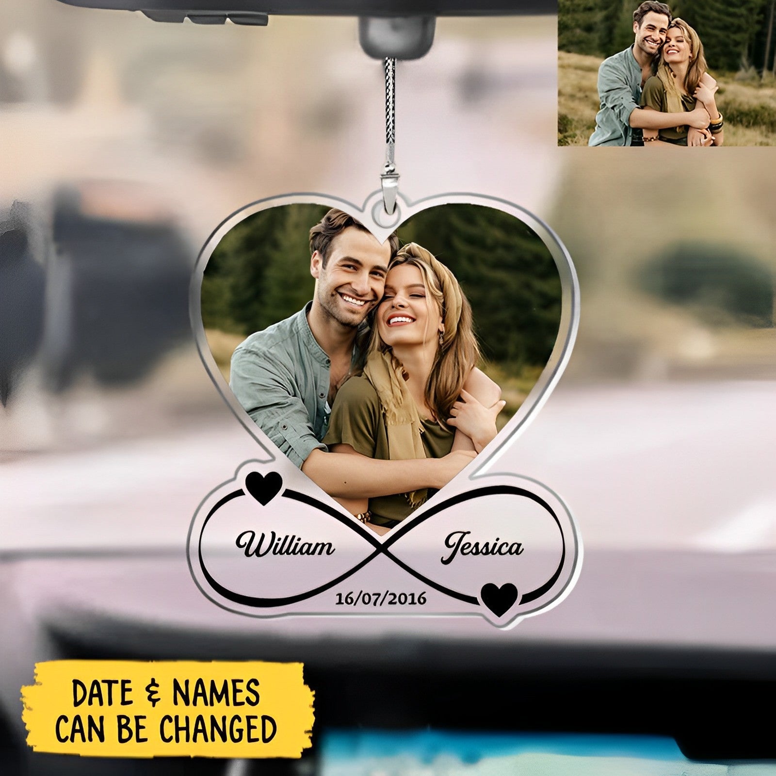 Personalized Heart Photo Couple Car Ornament - Anniversary Gift For Couple