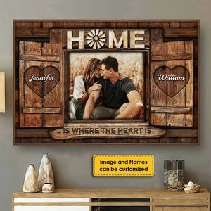 Personalized Horizontal Poster - Home Is Where The Heart Is - Upload Image, Gift For Couples, Husband Wife