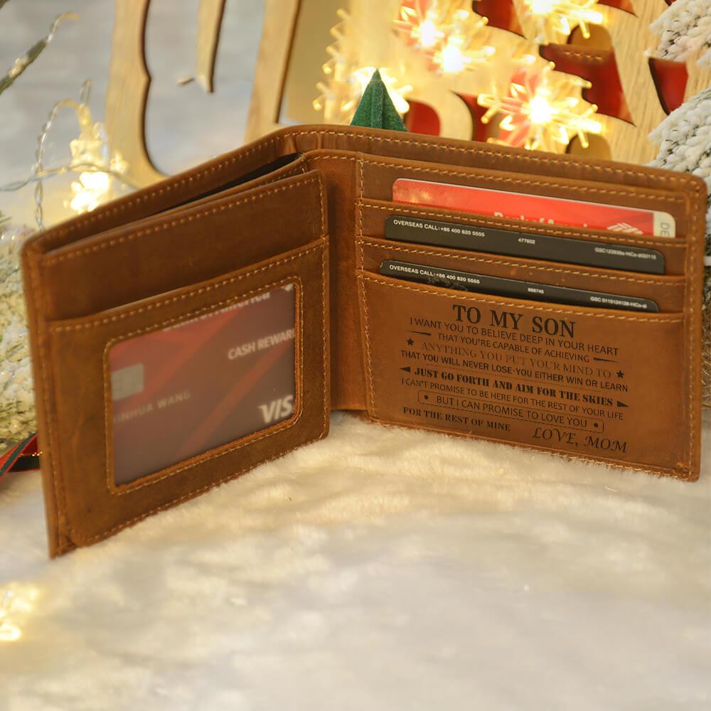 Mom To Son - Never Lose - Engraved Leather Wallet