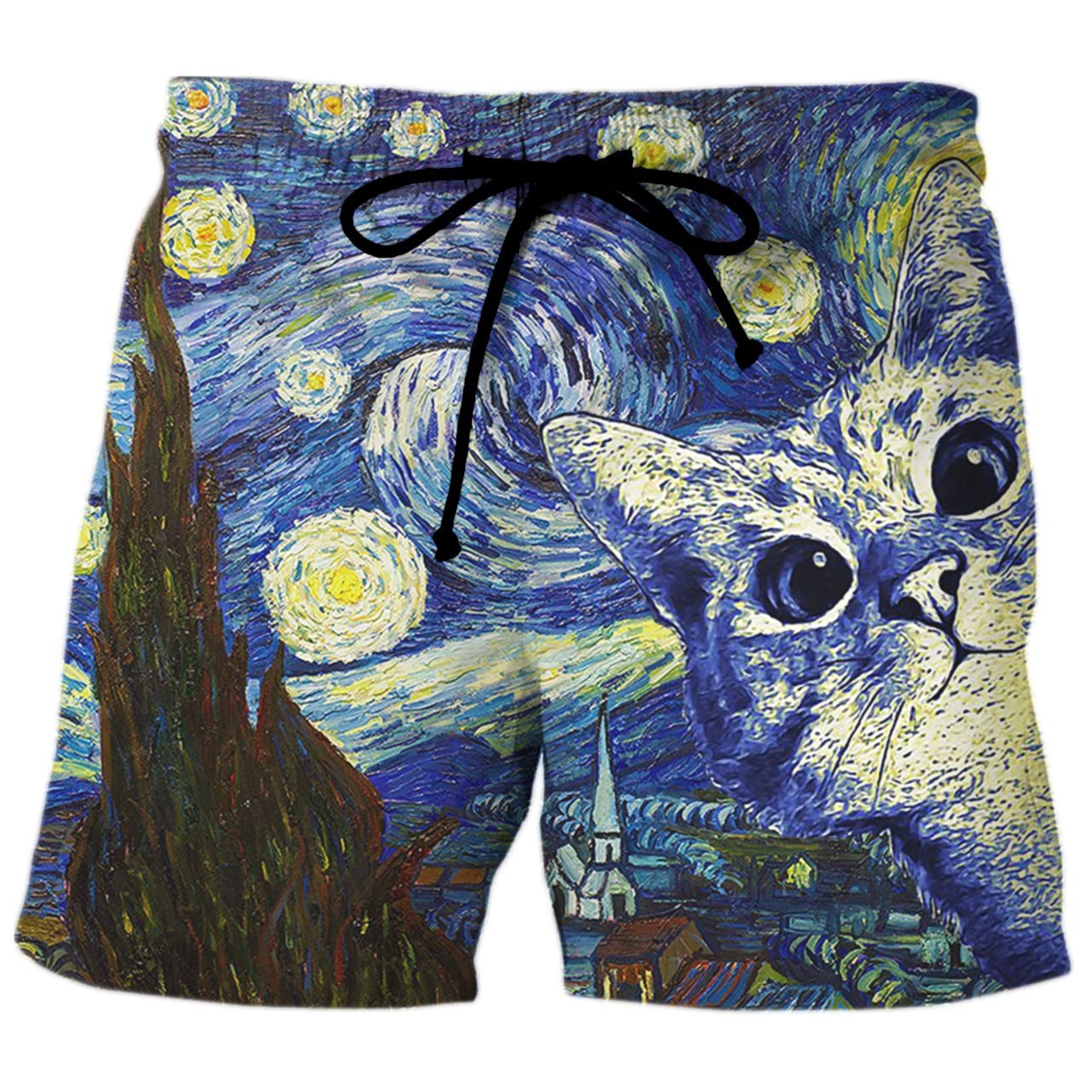 Starry Night Cat - Custom Swim Trunks