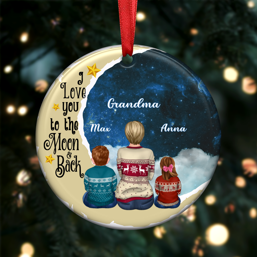 Grandma Grandkids On Moon Personalized Circle Ornament