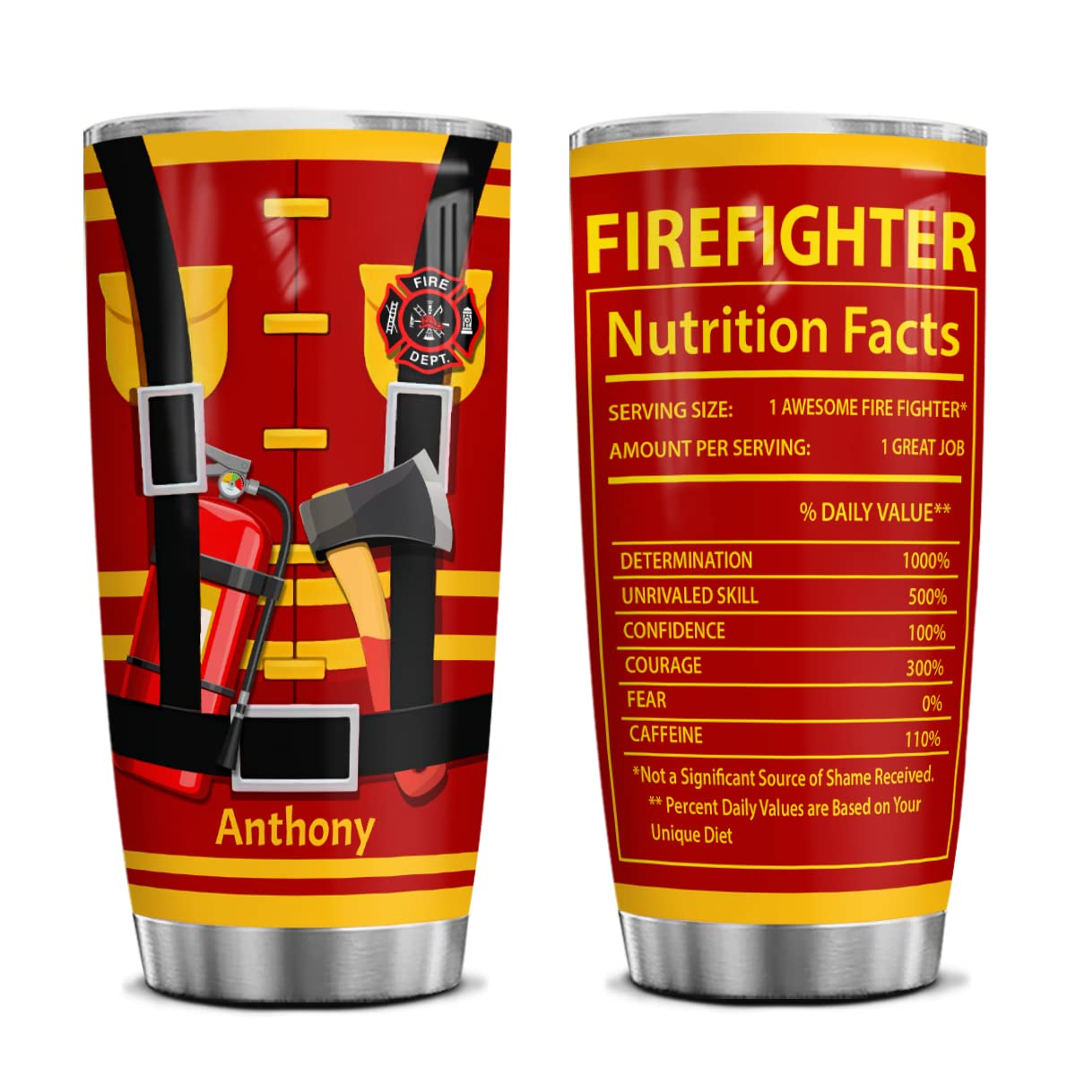 Personalized Fireman Tumbler Coffee Nutrition Facts Gifts for Firemen Firefighters Tumblers