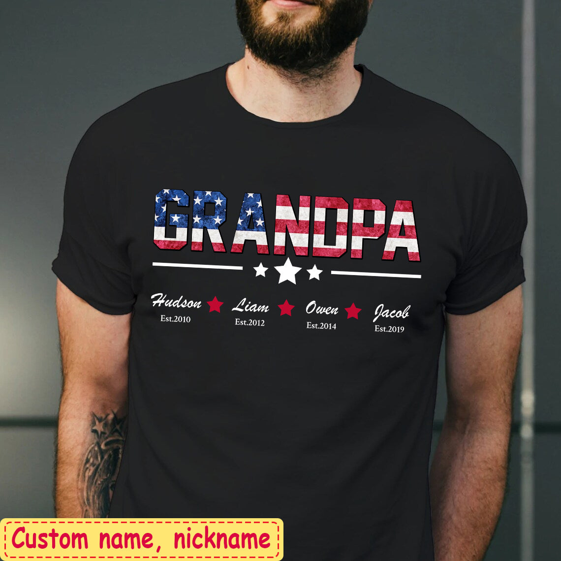 Personalized Grandpa Papa Daddy American Flag Custom Nickname T-shirt