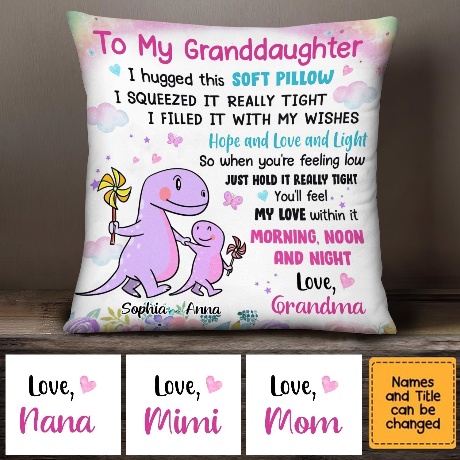 Personalized Dinosaurus To My  Granddaughter Daughter I Hugged This Soft Pillow