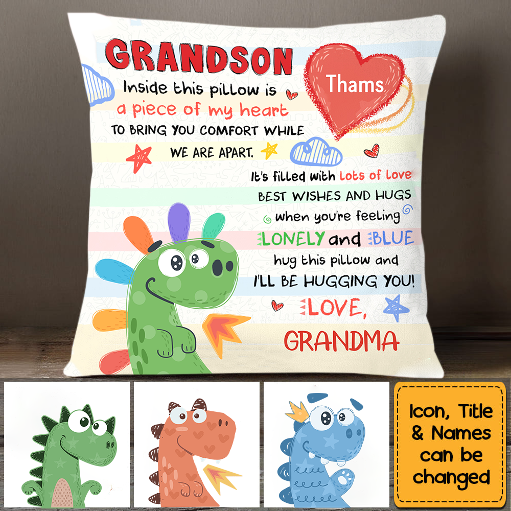 Gift For Grandson Drawing Dinosaur Inside This Pillow