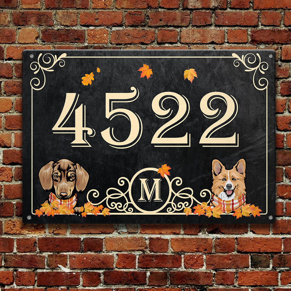 Dog Fall Address Sign, Custom House Number, Dog Lover Gift