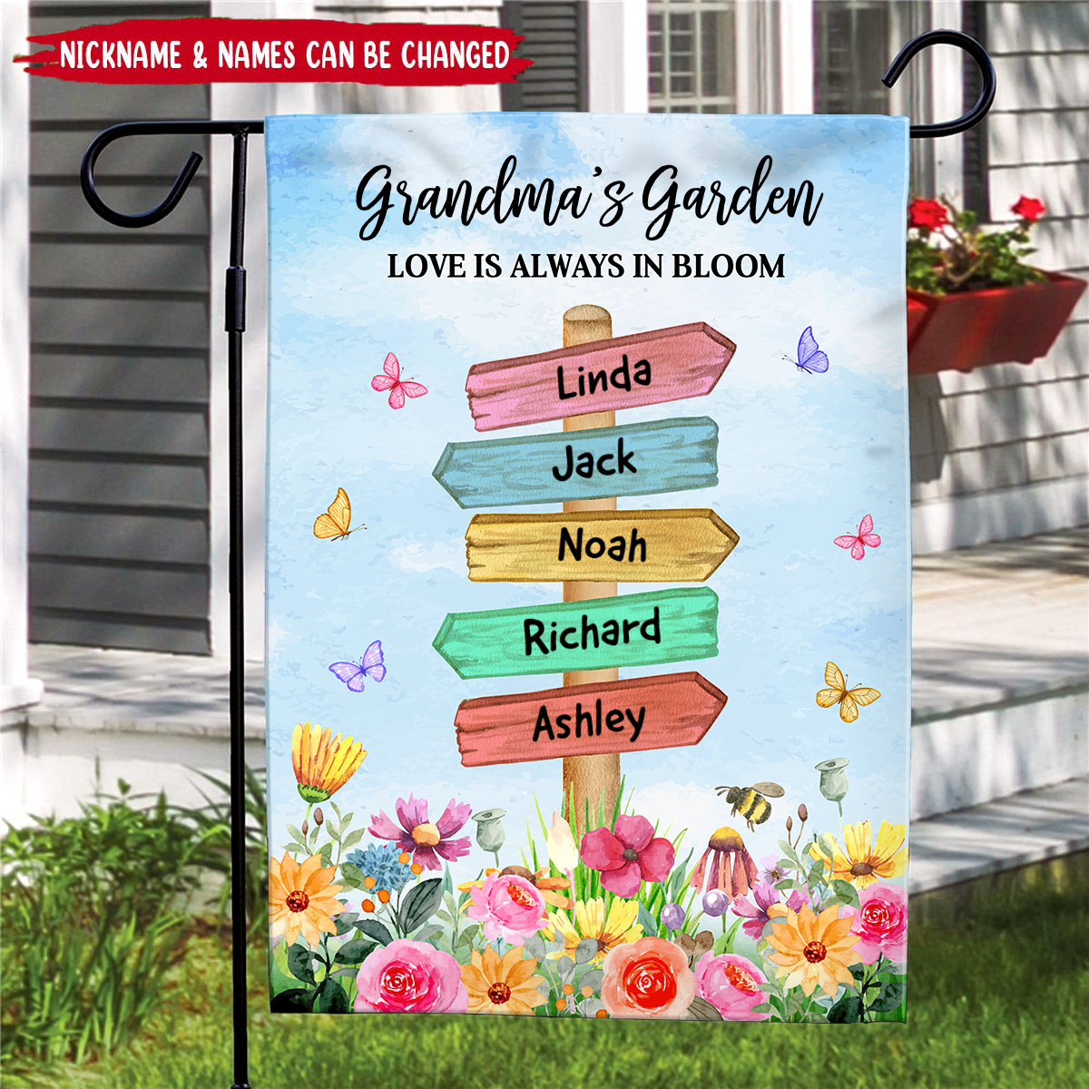 Grandma - Grandma Mom's Garden Butterflies, Where Love Grows - Personalized Flag