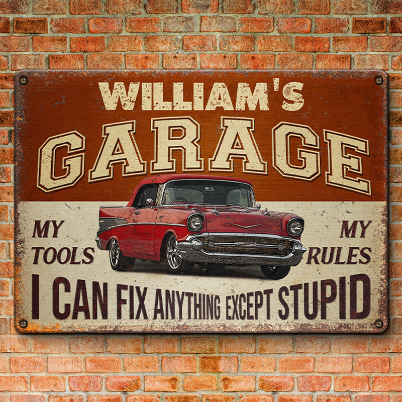Custom Photo My Garage, My Tools, My Rules - Family Personalized Custom Garage Metal Sign - Father's Day Gift, Gift For Him