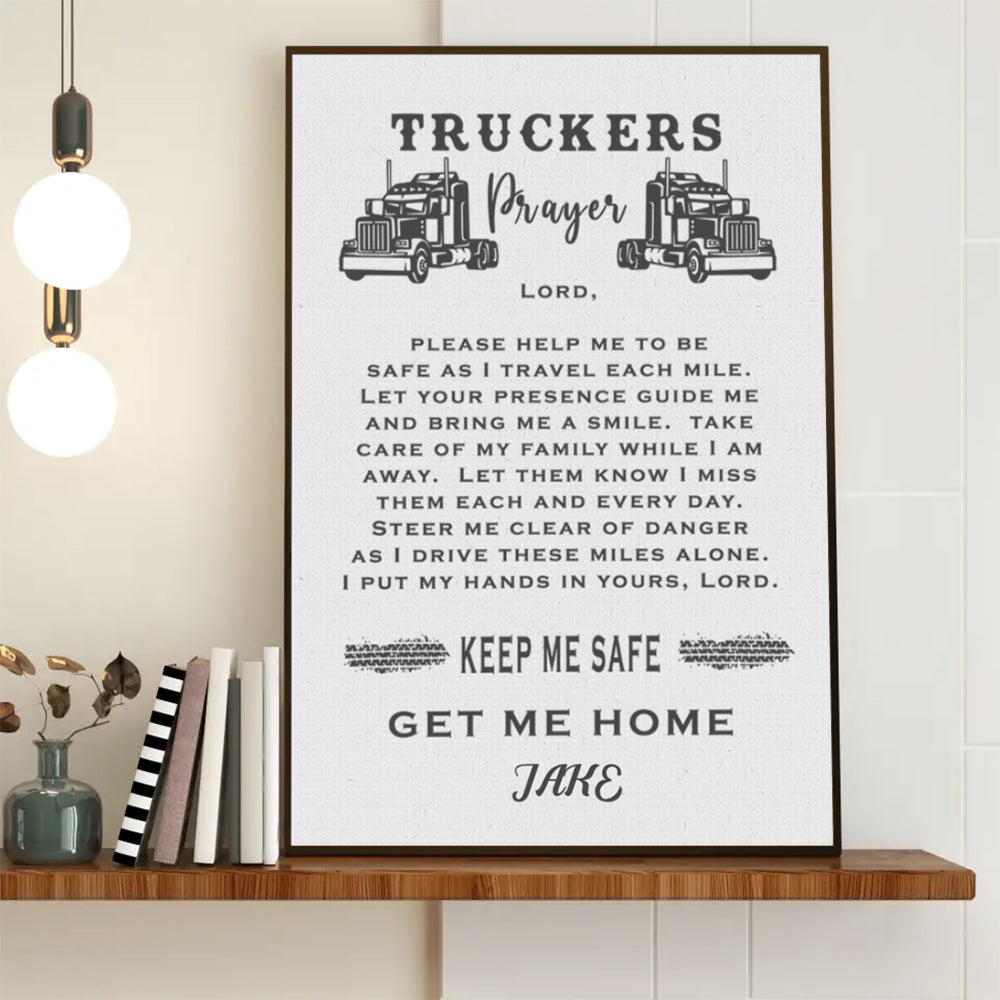 Personalized Driver Name Canvas Poster Sign With Truckers Prayer For Husband Birthday Gift