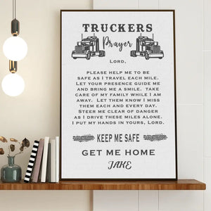Personalized Driver Name Canvas Poster Sign With Truckers Prayer For Husband Birthday Gift