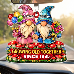 Personalized Growing Old Together Gnome Couple Car Ornament With Names & Year | Anniversary Gift For Couple