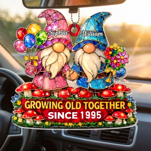 Personalized Growing Old Together Gnome Couple Car Ornament With Names & Year | Anniversary Gift For Couple