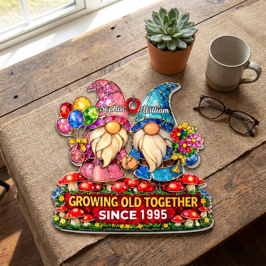 Personalized Growing Old Together Gnome Couple Car Ornament With Names & Year | Anniversary Gift For Couple
