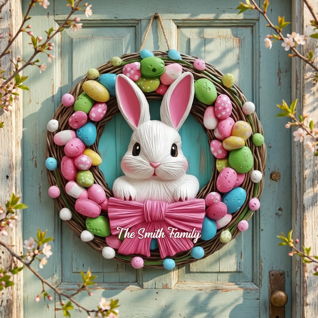 Personalized 3D Effect Easter Bunny Wood Sign | Easter Holiday Decor For Family