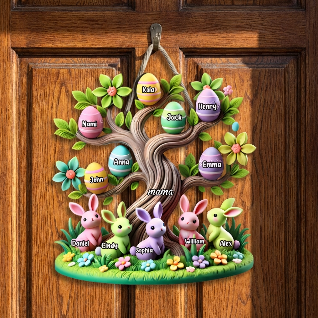 Personalized 3D Effect Easter Family Tree Ornament With 1-12 Names | Spring Keepsake For Family