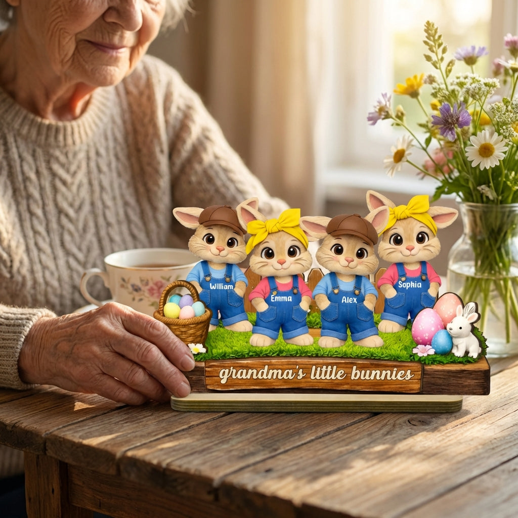 Personalized 2-Layer Wooden Plaque With 1-6 Grandma's Little Bunnies | Unique Easter Gift For Grandma